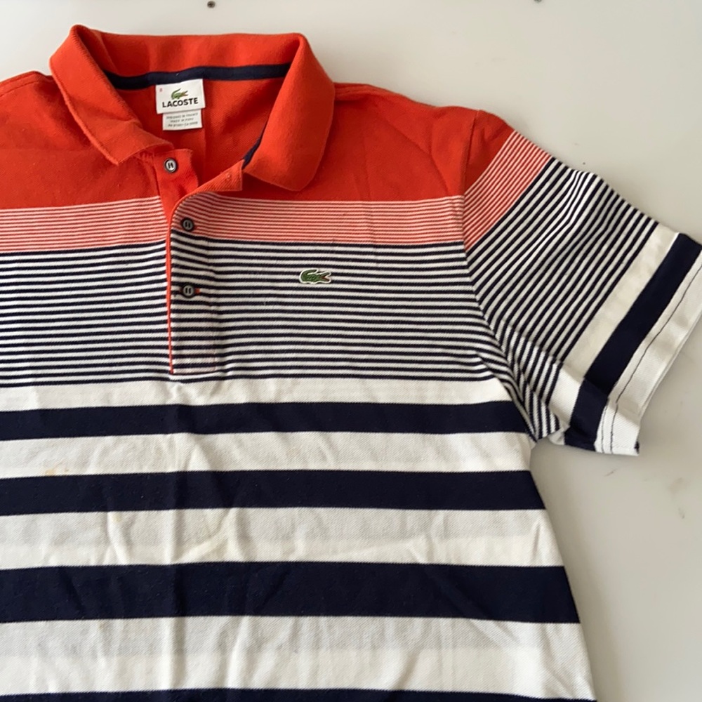 Lacoste 3 Button Engineered Stripe Short Sleeve Polo Lacoste Sz.8(XXL)